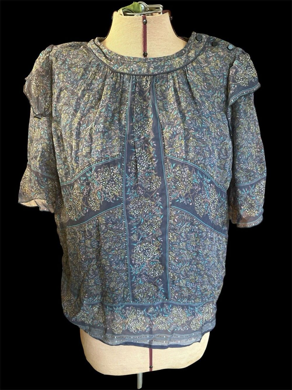 Ba&sh Sz 3 /US  10-12 Or Lg Mocca Gris Botanical Floral Print Lady Top MSRP $245